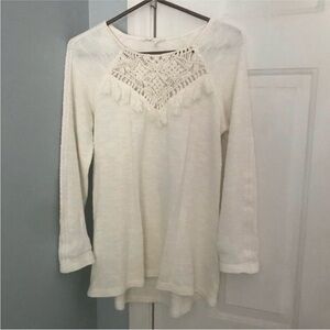 Floreat Cream Lace Accent Long Sleeve Top
